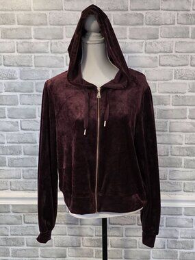 Magaschoni Burgundy Red Velour Velvet Jogger Jacket Zip Up Hoodie Lg Casual